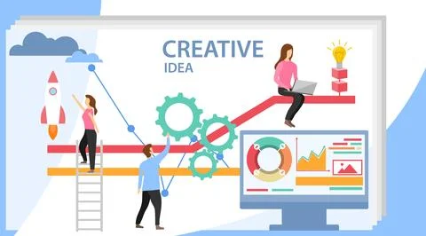 Creative idea. Group of young business people collaborating Illustrazione stock
