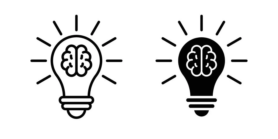 Creative idea icon thin line and clipart style vector set Stock Illustration