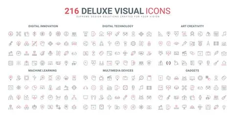 Creative idea innovation, multimedia, AI development, digital environment line Illustrazione stock