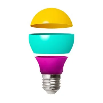 Creative Idea inspiration concept with multicolored lightbulb Stock Photos