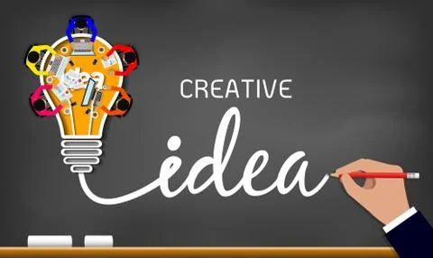 Creative idea. inspiration planning light bulb icon concept drawing on blackb Stock Illustration