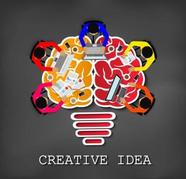 Creative idea. inspiration planning light bulb brain icon head concept. drawi Stock Illustration