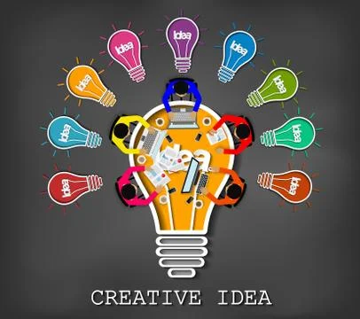 Creative idea. inspiration planning light bulb icon concept drawing on blackb Stock Illustration