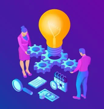 Creative Idea. Isometric Idea concept. Light bulb with gears. Business concep Stock Illustration