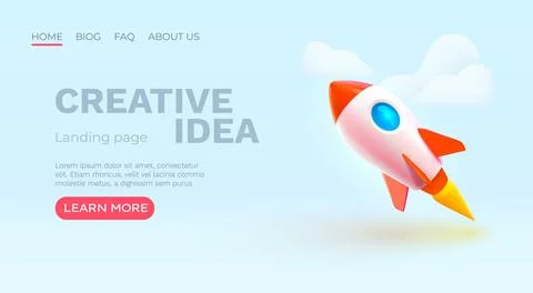 Creative idea landing page, rocket space banner. Vector Stock Illustration