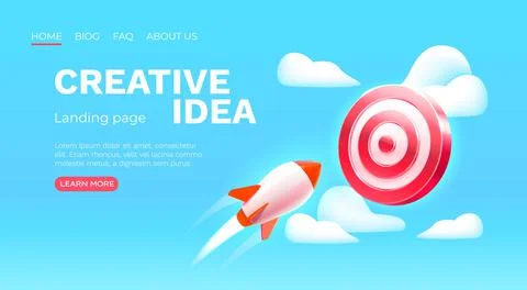 Creative idea landing page, rocket space banner. Vector Stock Illustration
