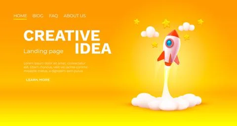 Creative idea landing page, rocket space banner. Vector Stock Illustration
