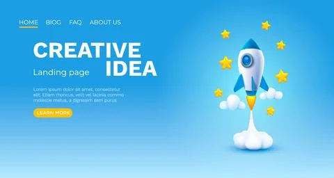 Creative idea landing page, rocket space banner. Vector Stock Illustration