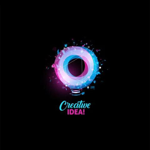 Creative idea, light bulb abstract vector icon. Isolated pink and blue round Stock Illustration