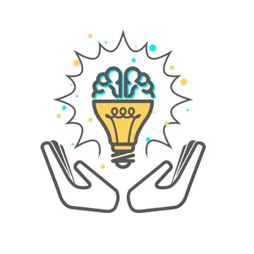 Creative idea - light bulb and brain icon supported with hands Stock Illustration
