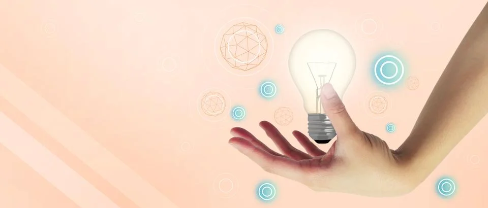 Creative idea light bulb and childhood hands and knowledge development in online Stock-Illustration