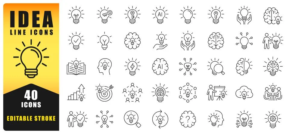 Creative Idea Line Icon Set Stock Illustration