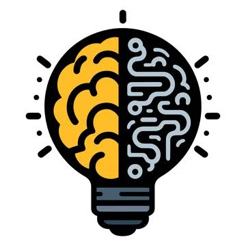 Creative idea logo with half light bulb and brain. Stock Illustration