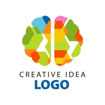 Creative idea logo template with abstract colorful flat brain top view 스톡 일러스트
