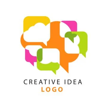 Creative idea logo template with abstract colorful overlapping speech bubbles 스톡 일러스트