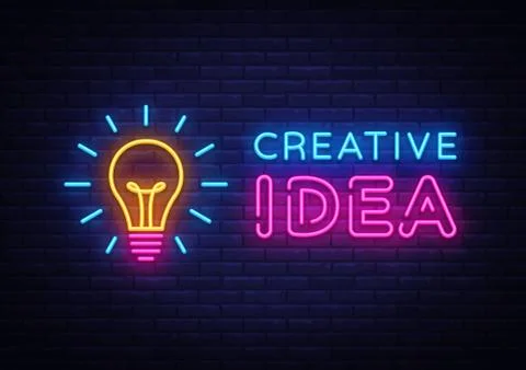 Creative Idea Neon Sign Vector. Creative Idea neon logo, design template, modern Stock Illustration