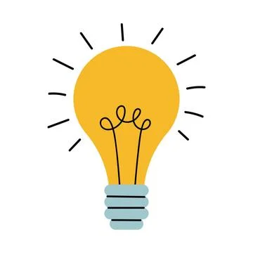 Creative idea or solution concept, bulb with rays shining. Cartoon bulb in fl Stock Illustration