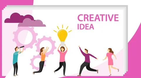 Creative idea. People are having fun with a new business idea. Stock Illustration