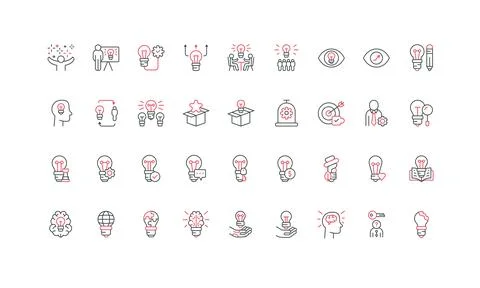 Creative idea, solution search and brainstorm, evolution of innovation line icon Stock Illustration