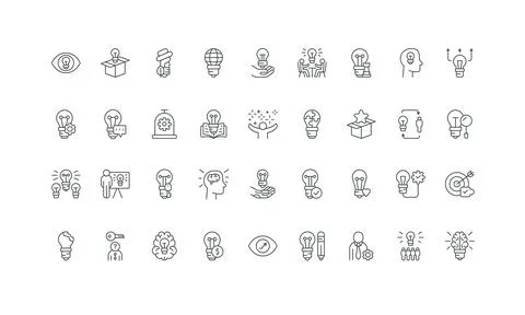 Creative idea, solution search and brainstorm, evolution of innovation line icon Stock Illustration