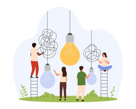 Creative idea to solve problem, goal to understand, simplify complex task of Illustrazione stock