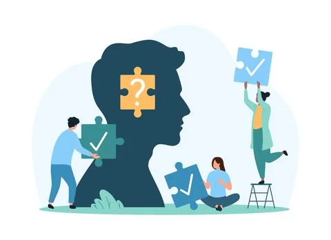 Creative idea to solve problem, question answer choice and options of tiny Illustrazione stock