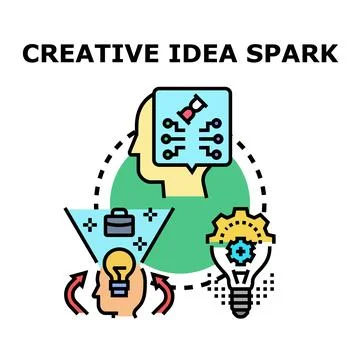 Creative idea spark generating innovative solutions process Stock Illustration