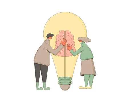 Creative idea team. Find a solution together. Vector characters with creative Stock Illustration