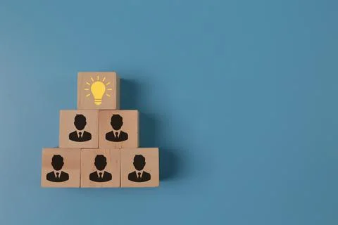 Creative idea, teamwork and innovation concept. Wooden cubes with light bulb Stock Photos