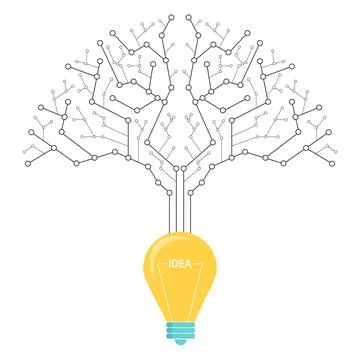Creative idea. The tech tree grew out of a light bulb. Vector 스톡 일러스트