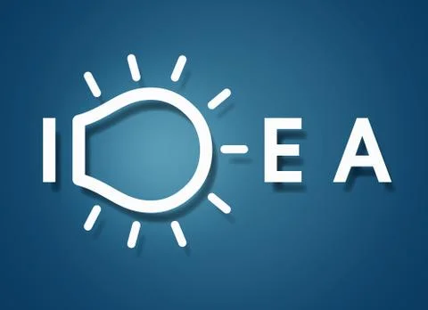 Creative idea text light bulb icon. on blue background. logo. vector illustra Stock Illustration