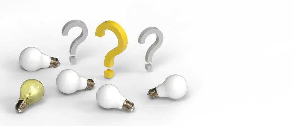 Creative idea thinking light bulbs and Question mark for innovation and solution Illustrazione stock