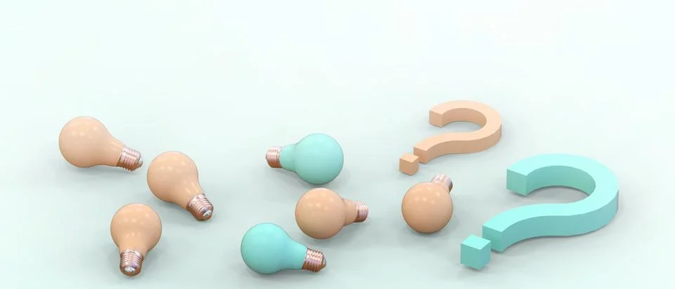 Creative idea thinking light bulbs and Question mark. innovation with solution Stock Illustration