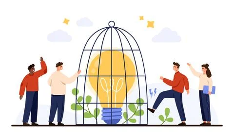 Creative Idea Trapped Inside Metal Cage Concept Illustrazione stock