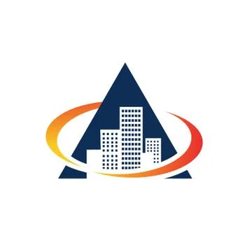 Creative idea of triangle shape building logo design vector illustration Stock Illustration