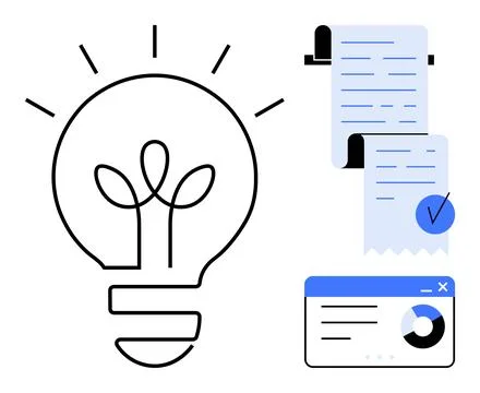 Creative Ideas and Data Analysis with Checklist and Rolled Receipts Stock Illustration