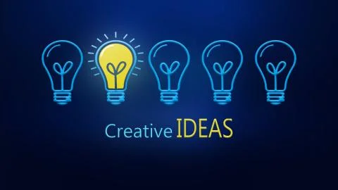 Creative ideas, Lightbulbs and one lighting bulb idea inspiration electric Stock Illustration