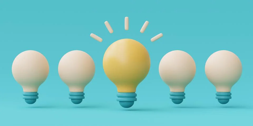 Creative ideas with one glowing light bulb among extinguished, Think differen Stock Illustration