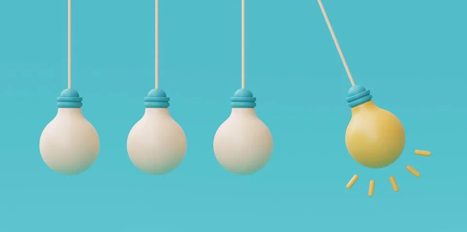 Creative ideas with one glowing light bulb among extinguished, Think differen Stock Illustration