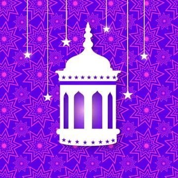 Creative illuminated Arabic lantern with shiny hanging stars on seamless fl.. Stock Illustration