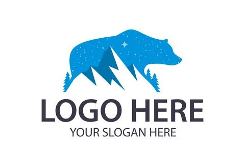 Creative illustration blue bear mountain logo design	 Stock Illustration