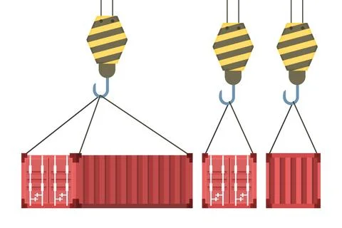 Creative illustration of cargo container on crane hook Stock Illustration