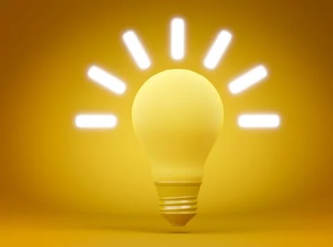 Creative illustration of glowing light bulb over yellow background. Concept o Stock Illustration