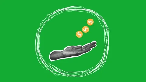 Creative illustration of a hand tossing a coin on a bright green background. Stock Footage 301188741