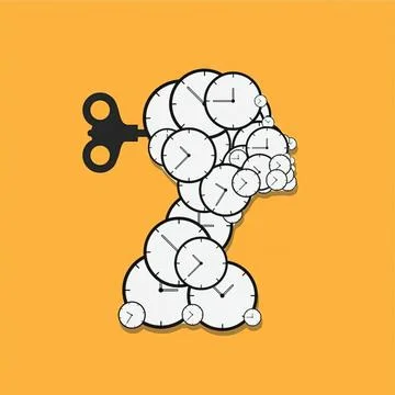 Creative illustration of a question mark made of clocks 스톡 일러스트