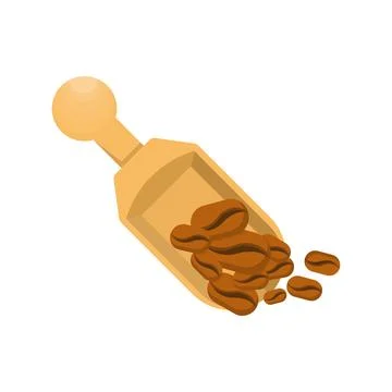 Creative illustration of roasted coffee beans being poured from a wooden scoop Stock Illustration
