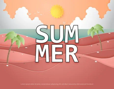 Creative illustration summer background concept with landscape of beach and s Stock Illustration