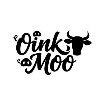 Creative illustration with text and pig and cow heads for farm animal sounds Ilustración de archivo