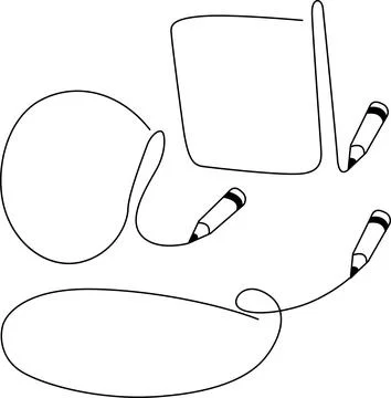 A creative illustration of three different types of pens connected by lines.. Illustrazione stock
