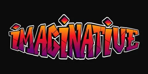 A creative illustration of the word Imaginative presented in a colorful graff Stock Illustration